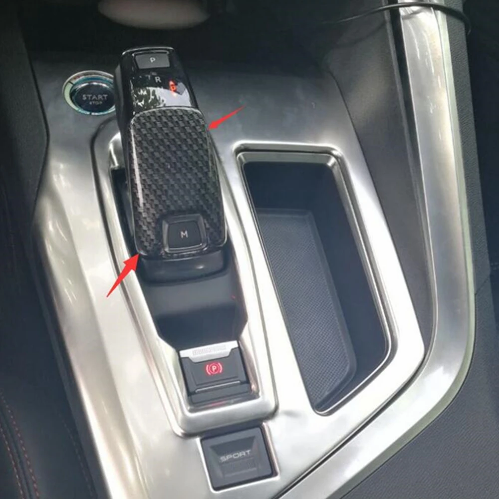 

Carbon Fiber Look Gear Shift Knob Handle Head Cover Trim Sticker For Peugeot 2008 3008 5008 GT Citroen C5 Aircross 2018 - 2024