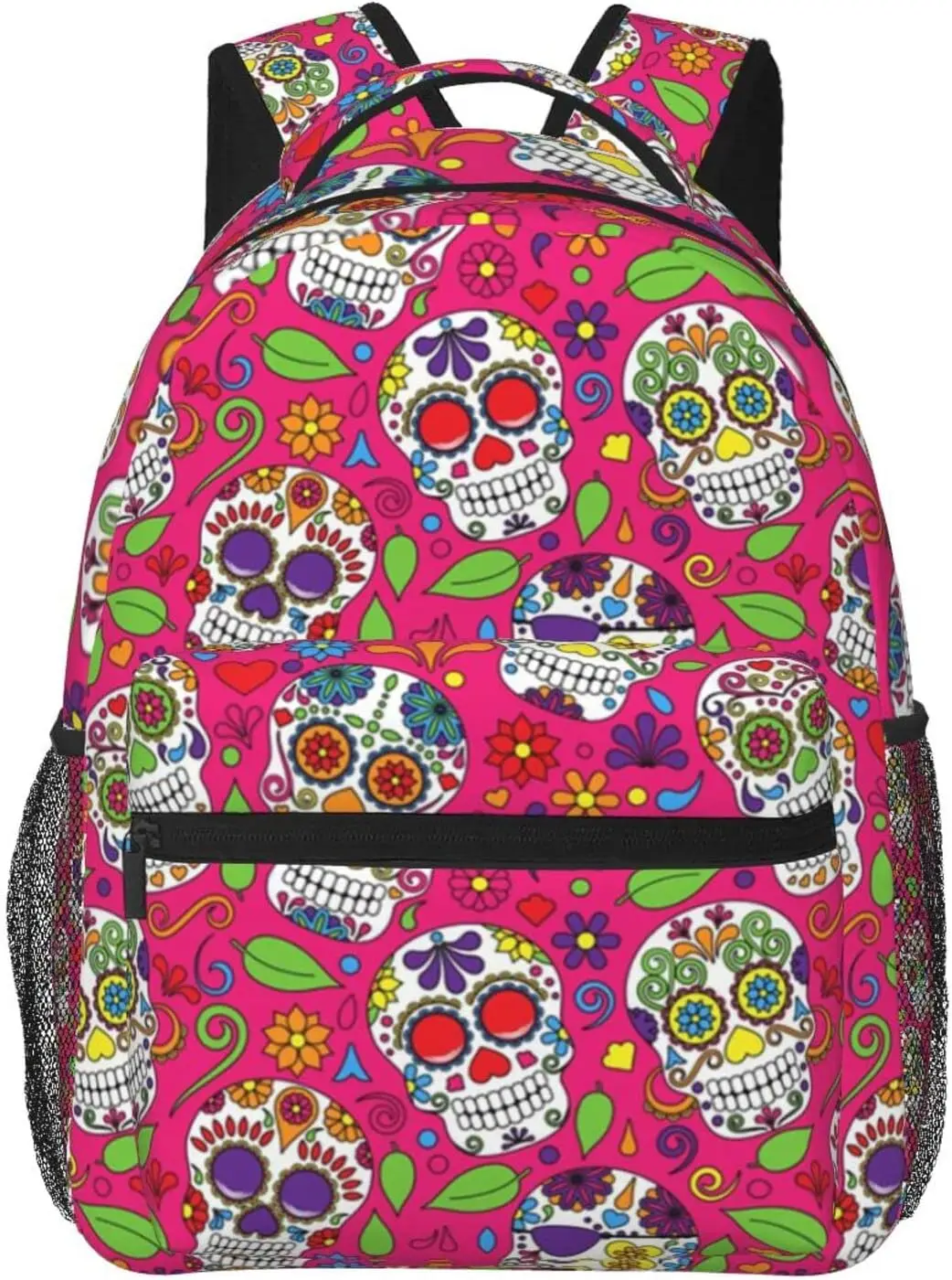 Book Bags Multipurpose Big Capacity Bookbag The Dead Sugar Skull Pink Art Travel Hiking Backpack Zippers