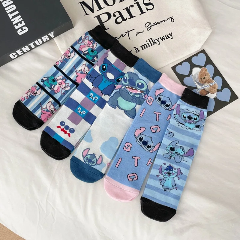 

5 Pairs Funny Disney Stitch Boys Gilrs Crew Socks Combed cotton Comfortable Anime Cartoon Kids Socks Cute Stockings for Children