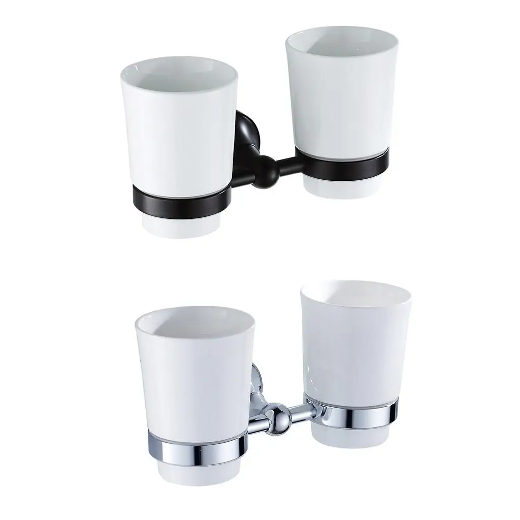 Household Double Tumbler Risen Cup Holder With Ceramic Cups Set