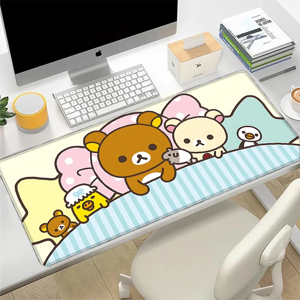 Cartoon Cute Rilakkumas Mousepad HD Printing Computer Gamers Locking Edge Non-slip Mouse Pad XXL90x40cm Keyboard PC Desk Pad
