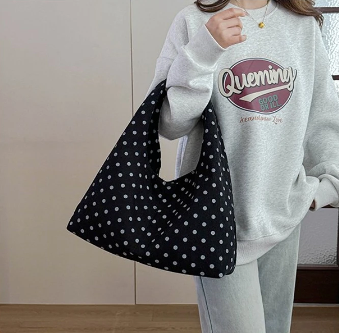 

Minimalist Polka Dot Corduroy Tote Bag for Women - Premium Textured Underarm Shoulder Handbag, Versatile Daily Use