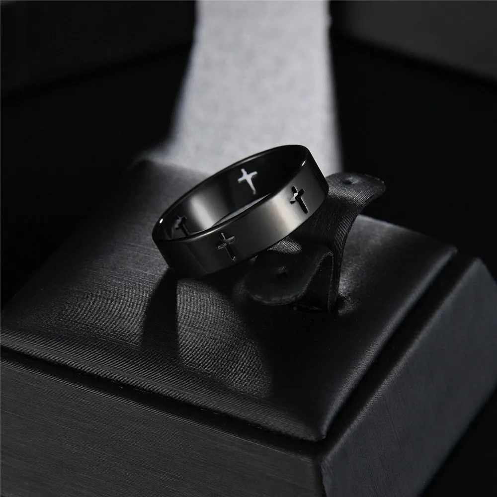 2024 Gothic Hollow Cross Men's Ring Women Jesus Stainless Steel Engagement Couple Rings Jewelry Anniversary Gifts