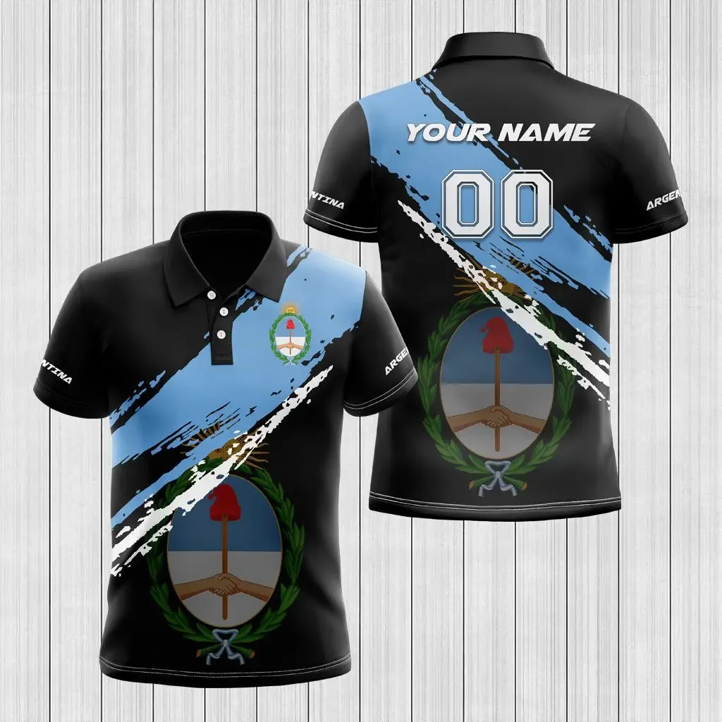 

Argentina Flag & Coat of Arms Custom Name Polo Shirts Summer Casual Streetwear Men's Fashion Loose Jersey Plus Size Sportswear