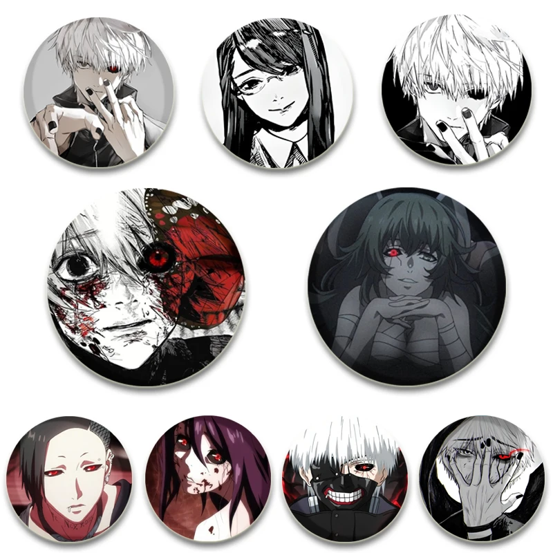 Anime Tokyo Ghoul Characters Ken Kaneki/Touka Kirishima/Rize Kamishiro Soft Button Pin Brooch DIY Backpack Clothes Decoration