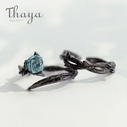 Thaya Original Design S925 Silver Rings Crystal Rose Flower Vintage Rings Plant Valentine's Gift for Women Fashion Fine Jewelry