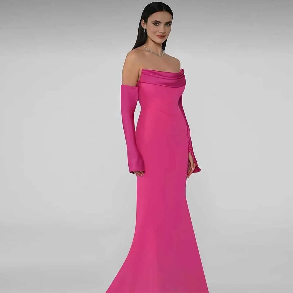 

Saudi Arabia Simple Ceremony Dresses Jersey Mermaid/Trumpet Formal Evening Dress 2025 Fuchsia Strapless Pleat Birthday Gown Long