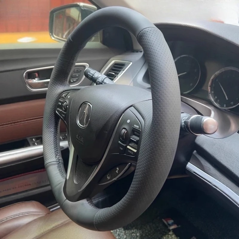 

Для Acura MDX (A-SPEC) 2014-2020 TLX 2015-2020 черный чехол на руль из натуральной кожи с ручной прошивкой