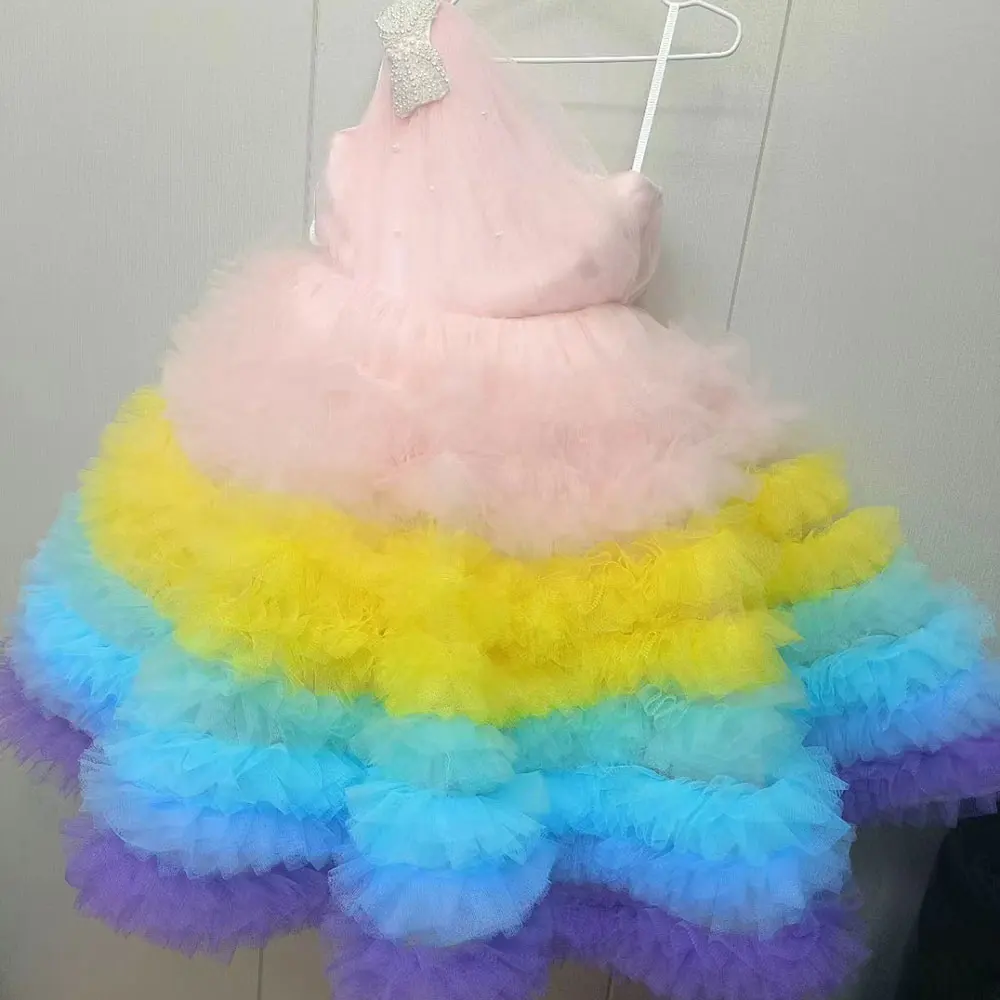 

Детское платье Jill Wish M031 «Милый разноцветный торт»: радужная юбка из фатина с оборками, идеально подходит для тематических вечеринок в стиле принцесс, Хэллоуина