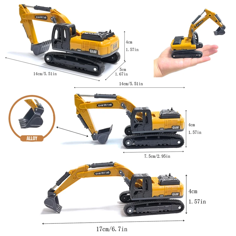 1:70 Engineering Diecast Model Toys Crane Bulldozer Excavator Vehicle Construction Alloy + Plastic Tractor Inertial for Children