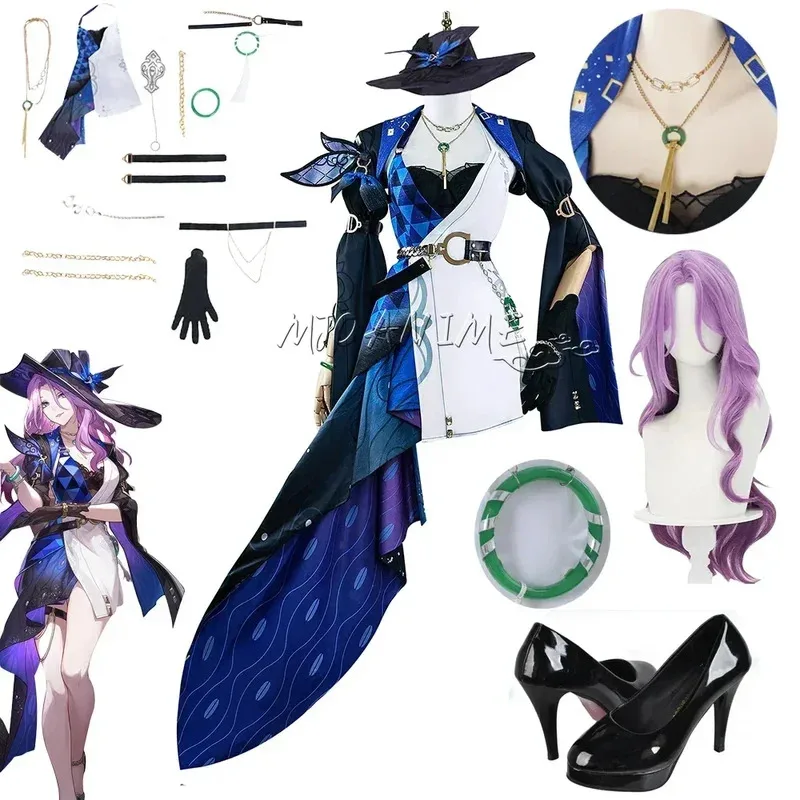 

Game "Beppe: Starry Railway" Emerald cosplay costume, hat, anime wig and shoes, suitable for Halloween and Christmas parties