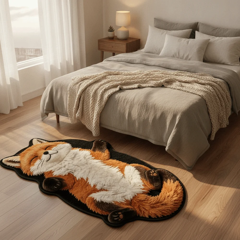 New Soft Cat-Shaped Area Rug Water Absorption 3D Cartoon Floor Mat Decorative Rug Non-Slip Design Rug for Bedrooms