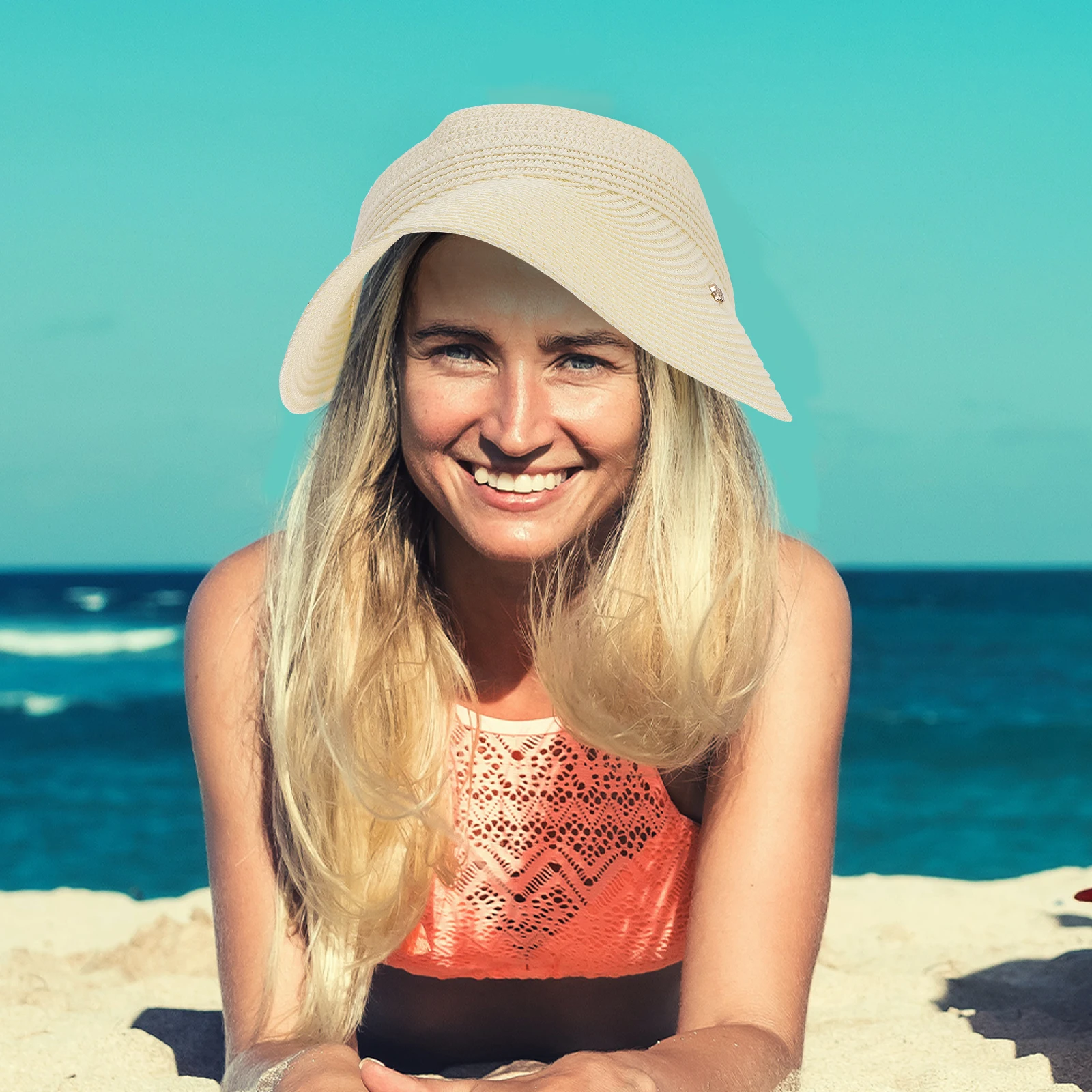 

Straw Sun Visor Hat Women Beach Hats Foldable Beige Gorras Travel Summer Cap Sunscreen Face Neck Holidays Daily Headwear