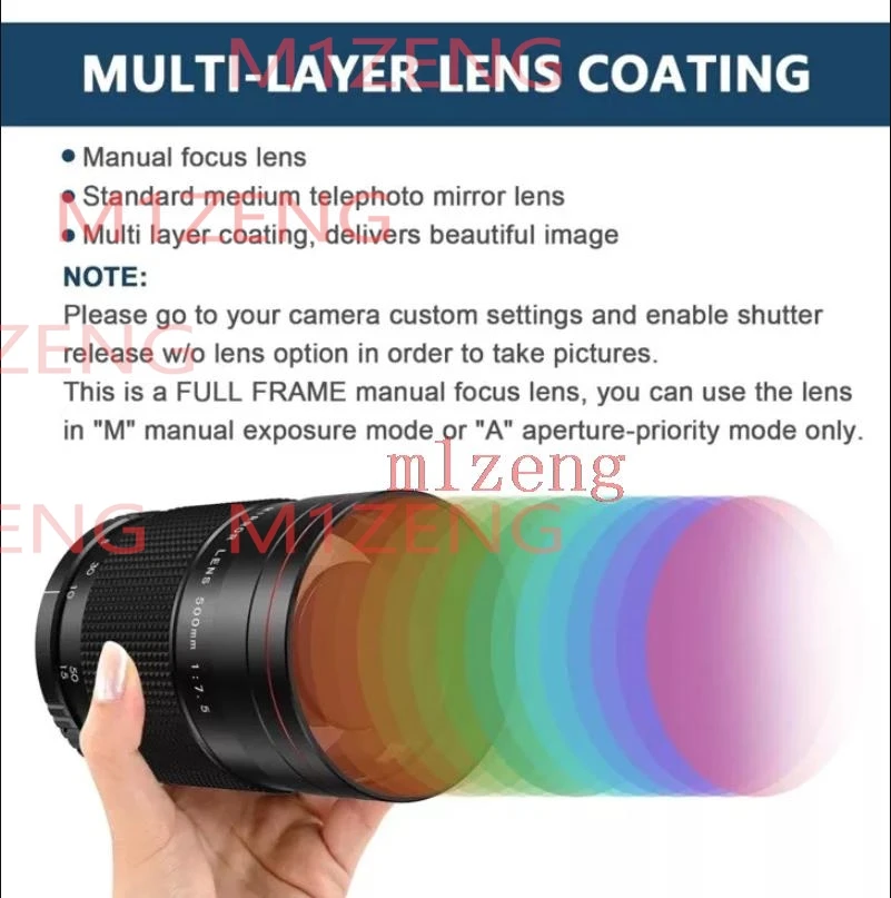 500mm f7.5 MIRROR telephoto LENS for canon eos eosr eosm nikon z7 z50 sony AF FE olympus panasonic leica L LM fuji camera