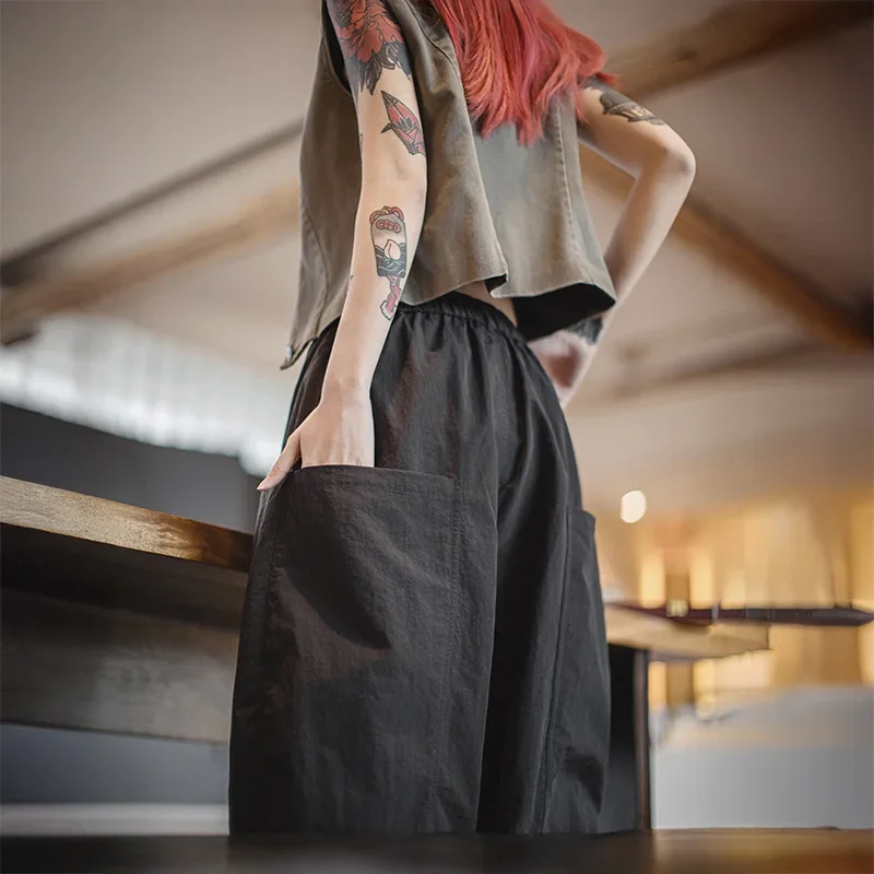 Maden женские повседневные универсальные черные широкие брюки весна-лето легкие брюки свободного покроя модная уличная одежда брюки палаццо