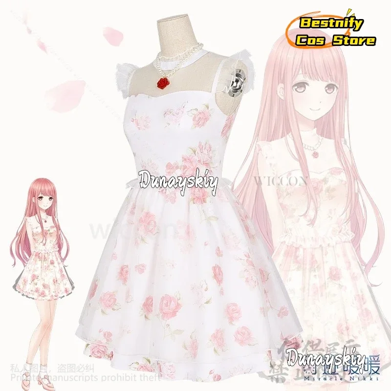 CosplayGame Nikki Cosplay Anime Floral Print Mini Dress Sexy Lace Patchwork Suspender Tie Pink Lolita Jirai Kei Girls Wigs плать