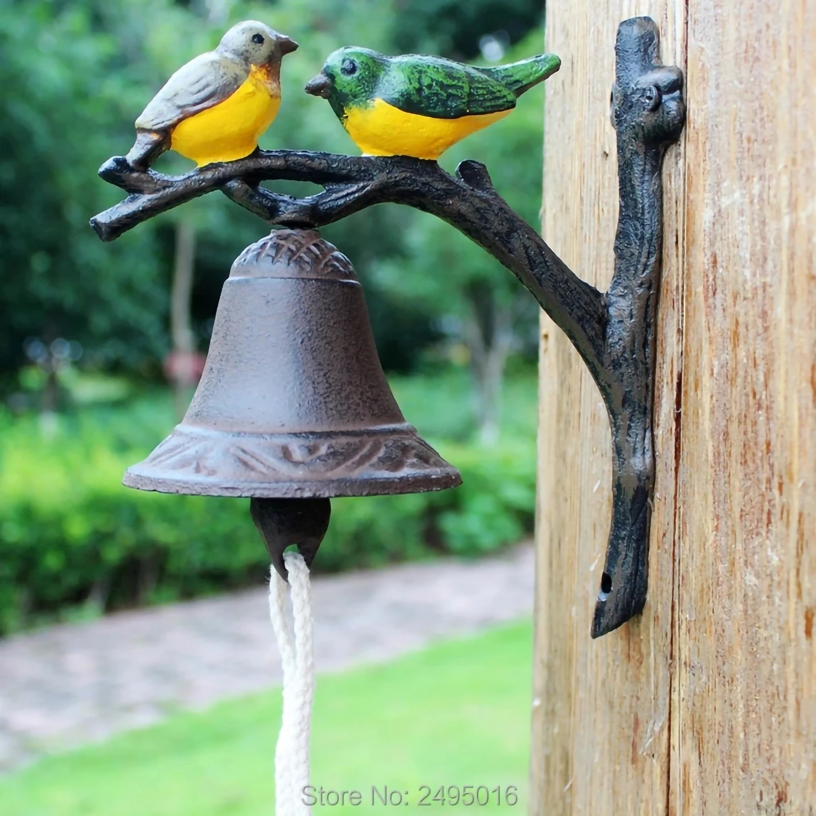 Two Little Birds Modelling Doorbell Steel Hanging Bells, Wrought Iron Dinner Bell Retro Colorful Handmade Craft for Yard Country