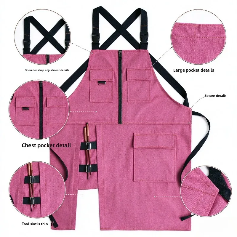 Cross Back Work Apron With Multi Pockets Adjustable Strap Artist Painter Salon Gardening Chef Functional Apron