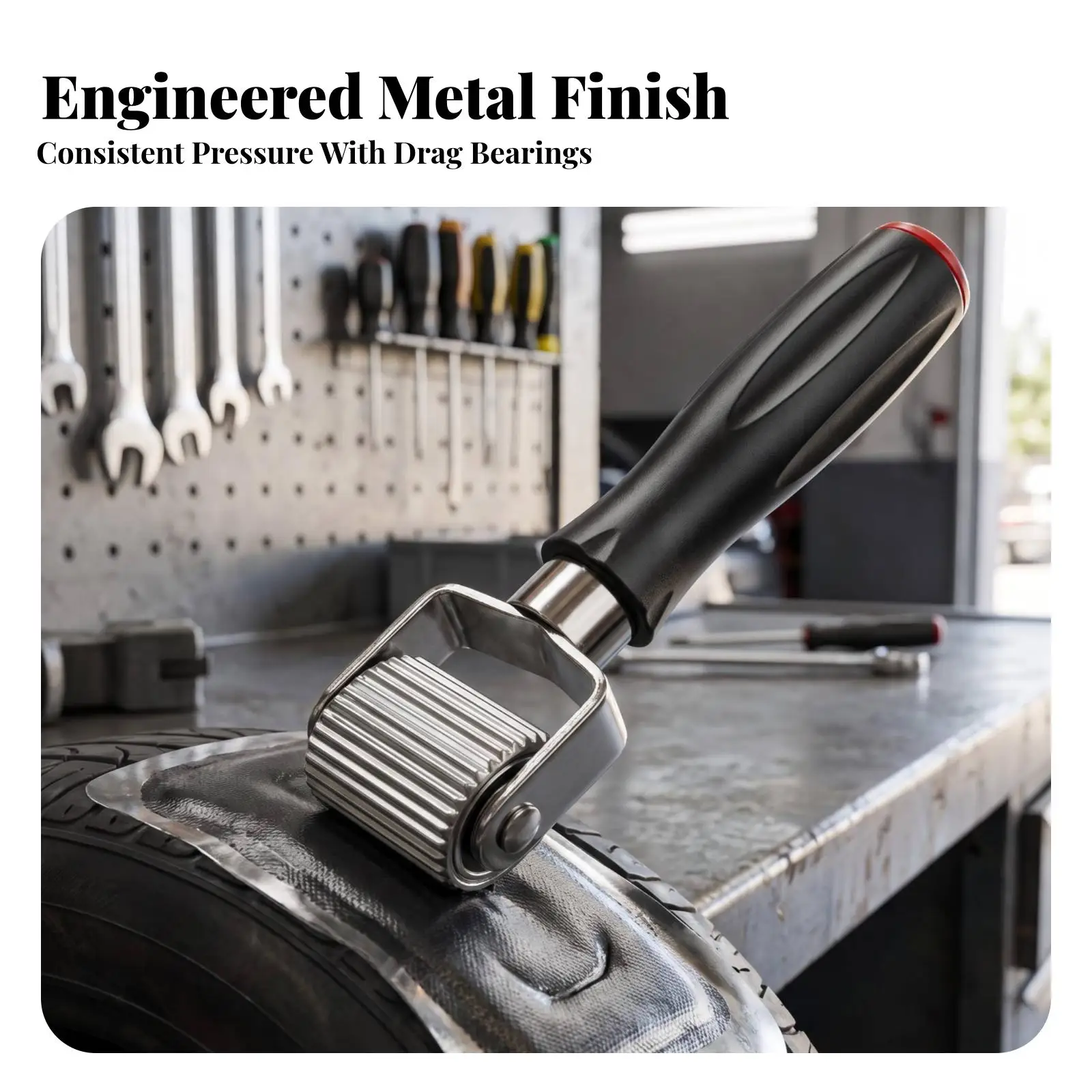 Compact Tire Repair Roller Tool for Workshop with Ridged Metal Alloy Surface and Comfortable Handle