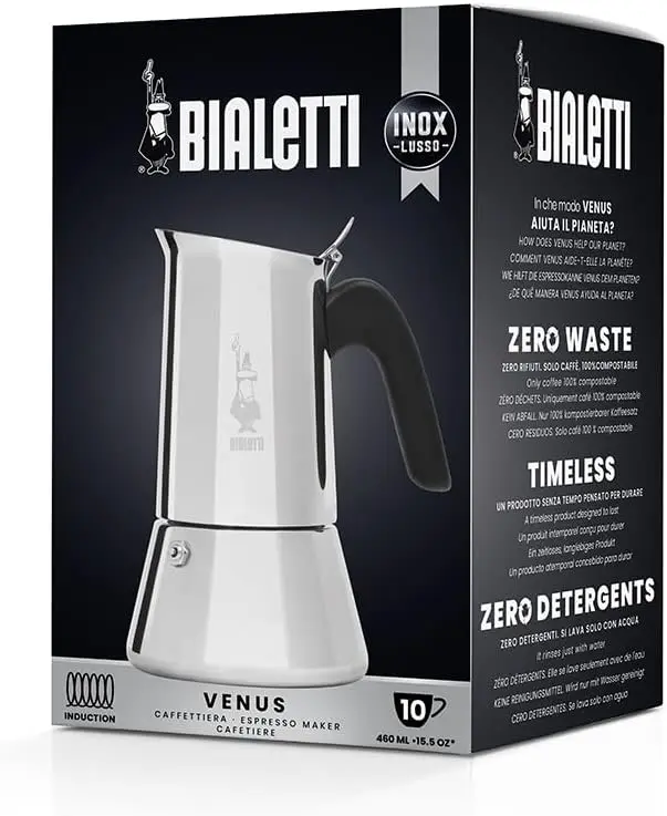 New Venus Induction Stovetop Espresso Maker - Stainless Steel Espresso Coffee Maker for All Cooktops, Including Induction, 10
