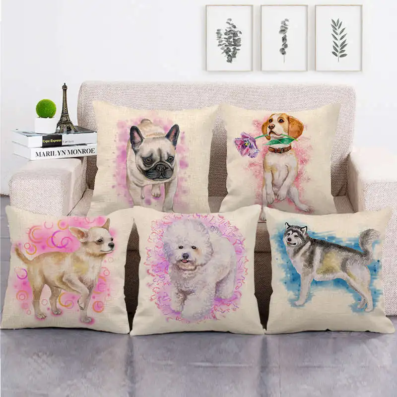 

Cute Puppy Dog Pillowcase Rainbow Dog Pillows Case for Living Room Bed Sofa Pillow Covers Decorative Home Decoration Modern