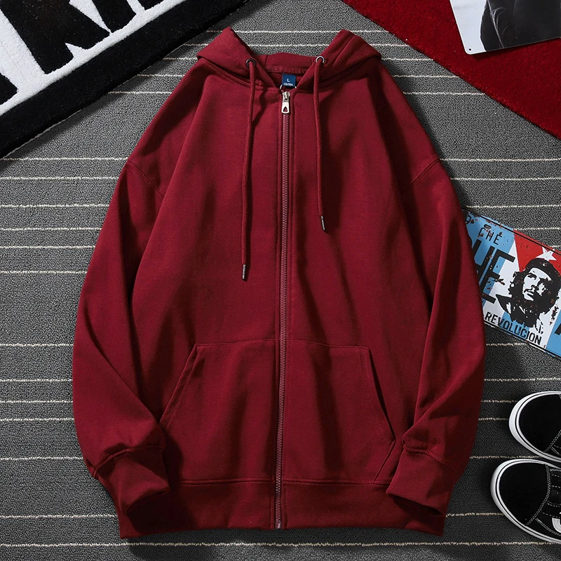 

High quality New Casual Women/Men Sweatshirts Oversized Hooded Zipper Coats Spring Autumn Jackets Red Wine Hoodies hot sale