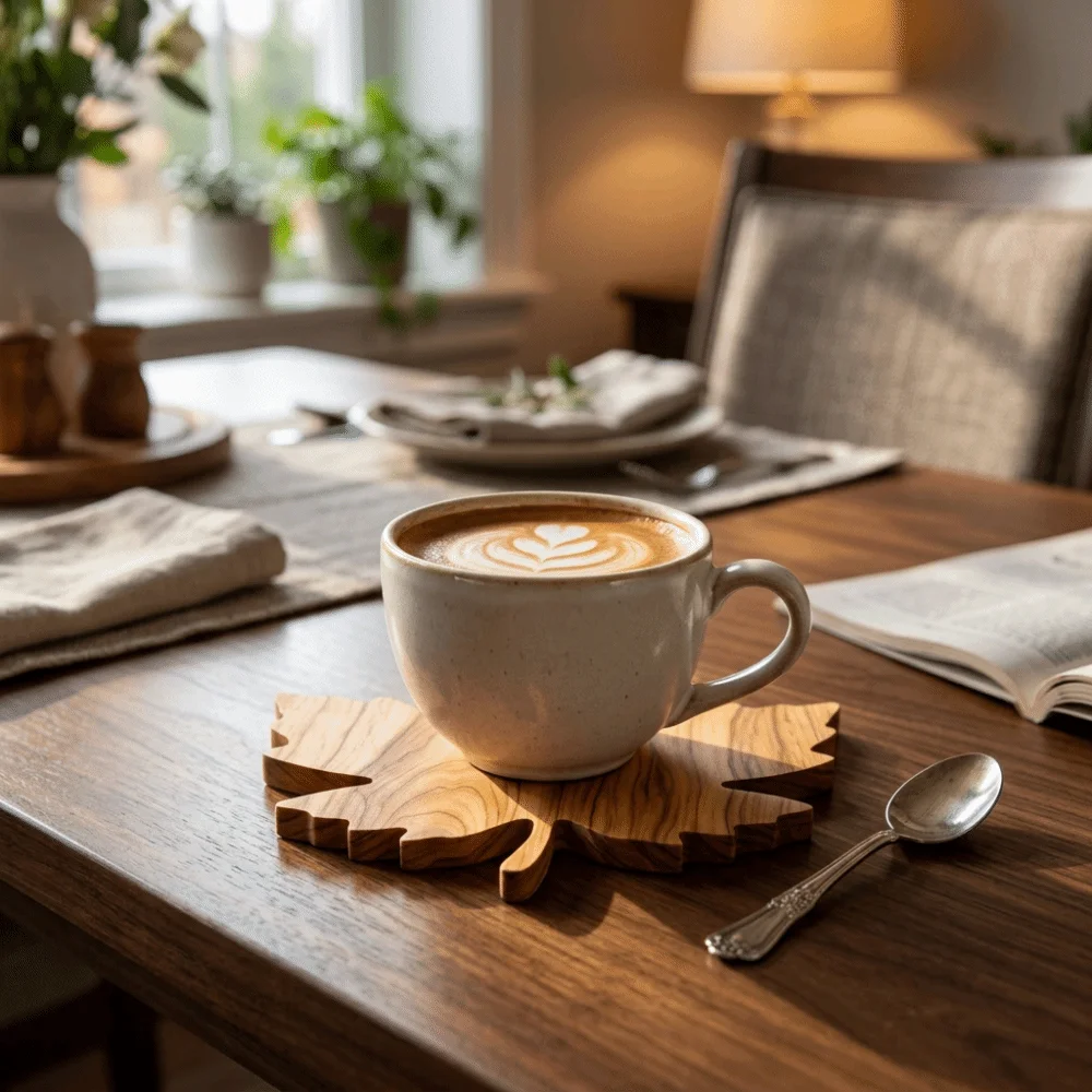Convenient Non-Slip Maple Leaf Wooden Coasters Heat-Resistant Natural Coffee Coasters Anti Scald Drink Pad Office