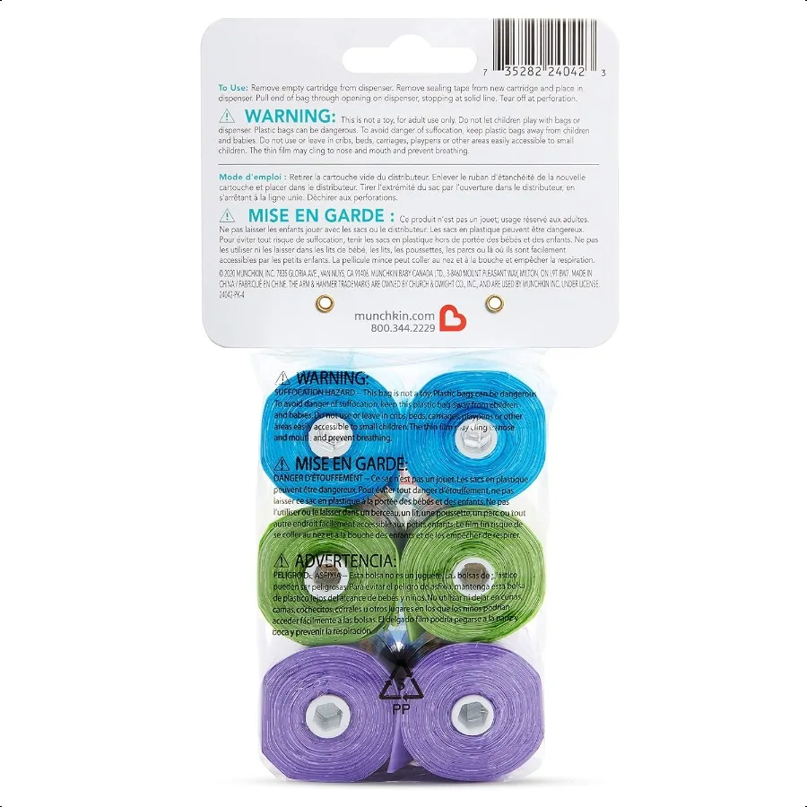 ®   Recargas de saco de fraldas braço e martelo 6 pacotes 72 sacos