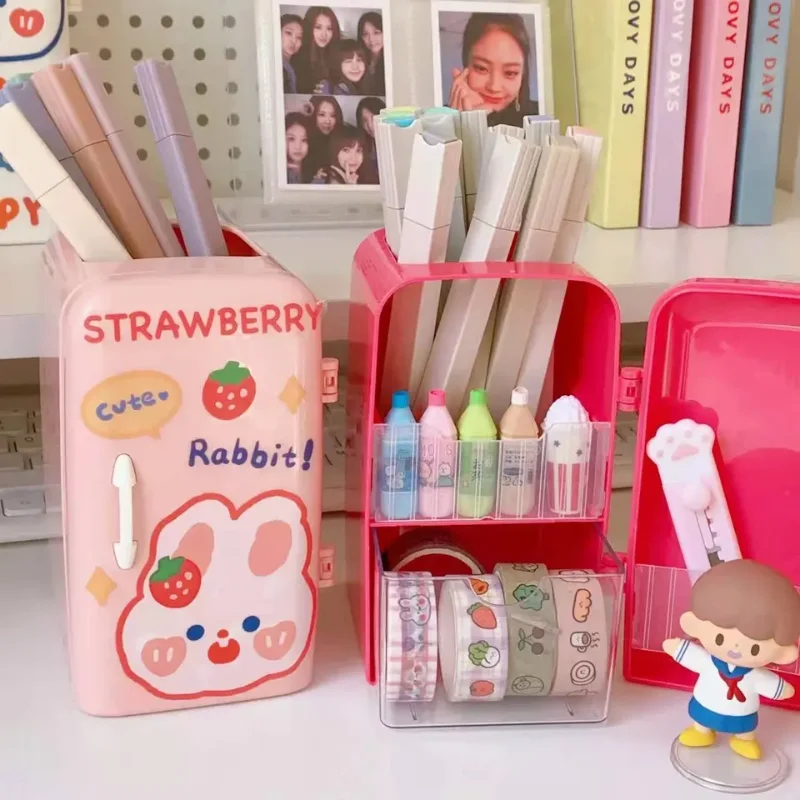 Organizador de escritorio de gran capacidad, organizador de bolígrafos de refrigerador, estante de almacenamiento Kawaii, Accesorios de escritorio