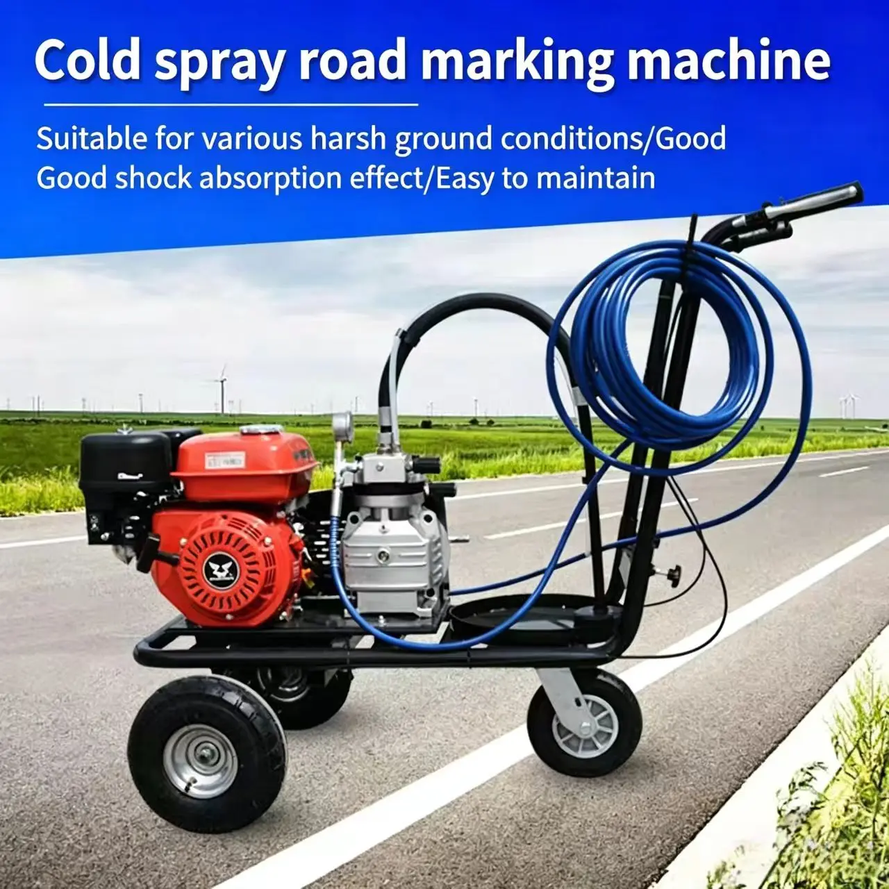 Hand-pushed Small Cold Spray Line Marking Machine For Road, Runway, And Parking Space Paint Marking.