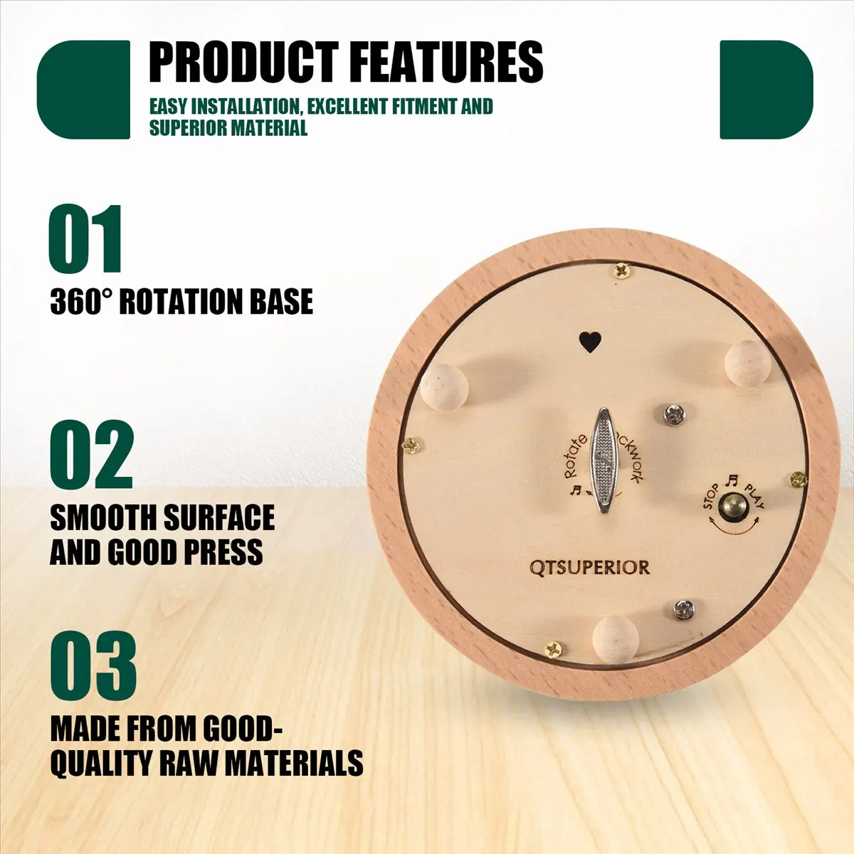 【ABFS】Wooden Music Box Rotating Round Base DIY Art Crafts for Christmas Decorative Ornaments Kids Gift
