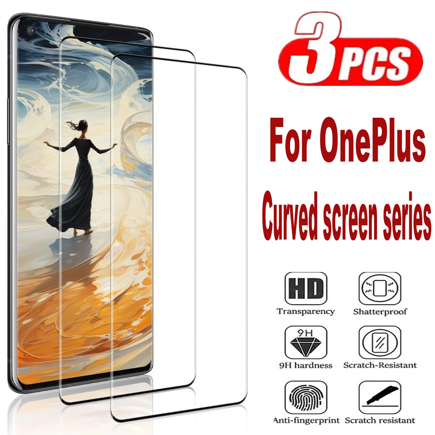 

3Pcs Tempered Glass For One Plus 11 12 One Plus 7 8 9 10 Pro 3D Curved Ultrasonic Fingerprint Screen Protector Glass