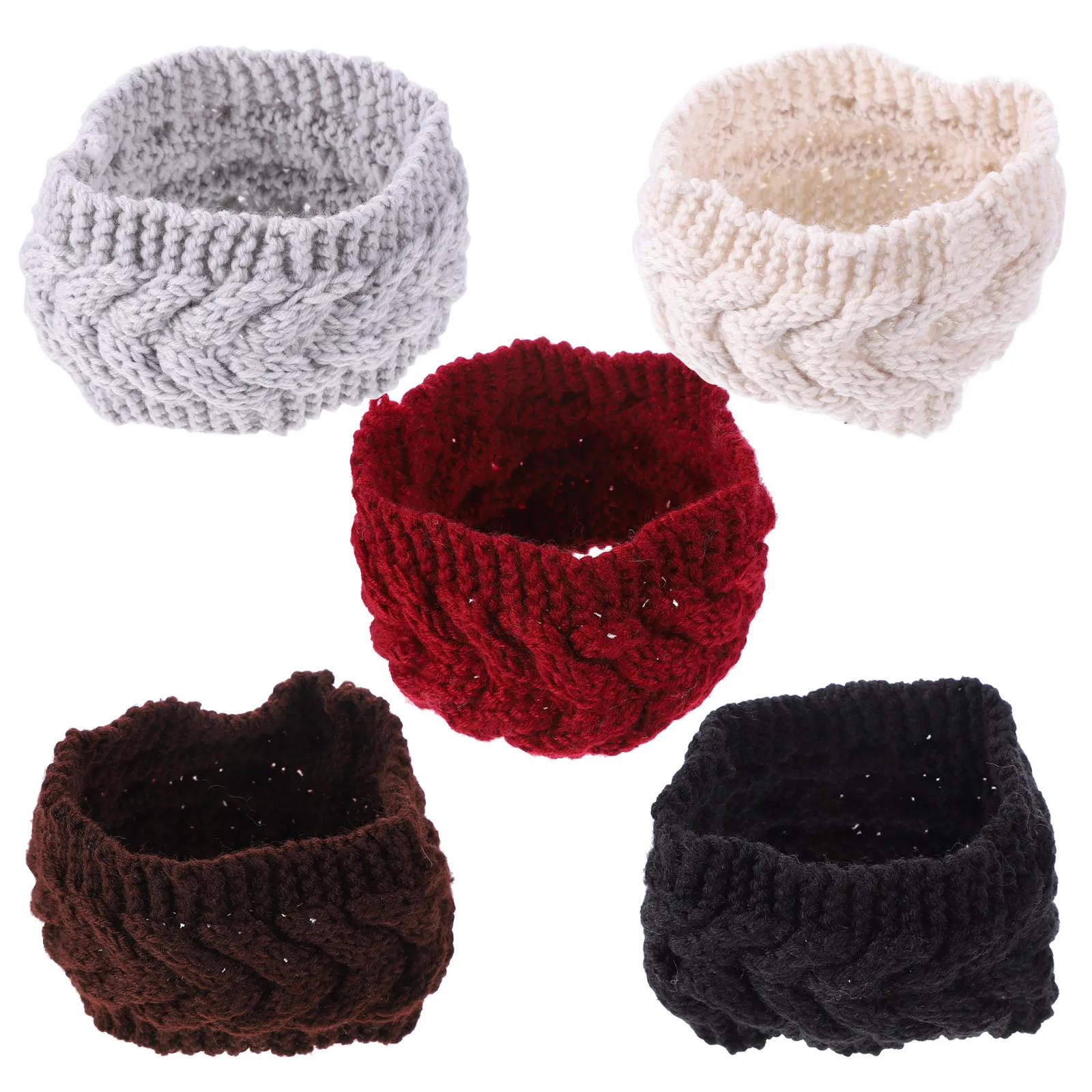 

5Pcs Ear Warmer Headband Women Knitted Wool Stretchy Winter Wrap Elastic Turban Outdoor Sports Hair Accessories Skiing Hiking