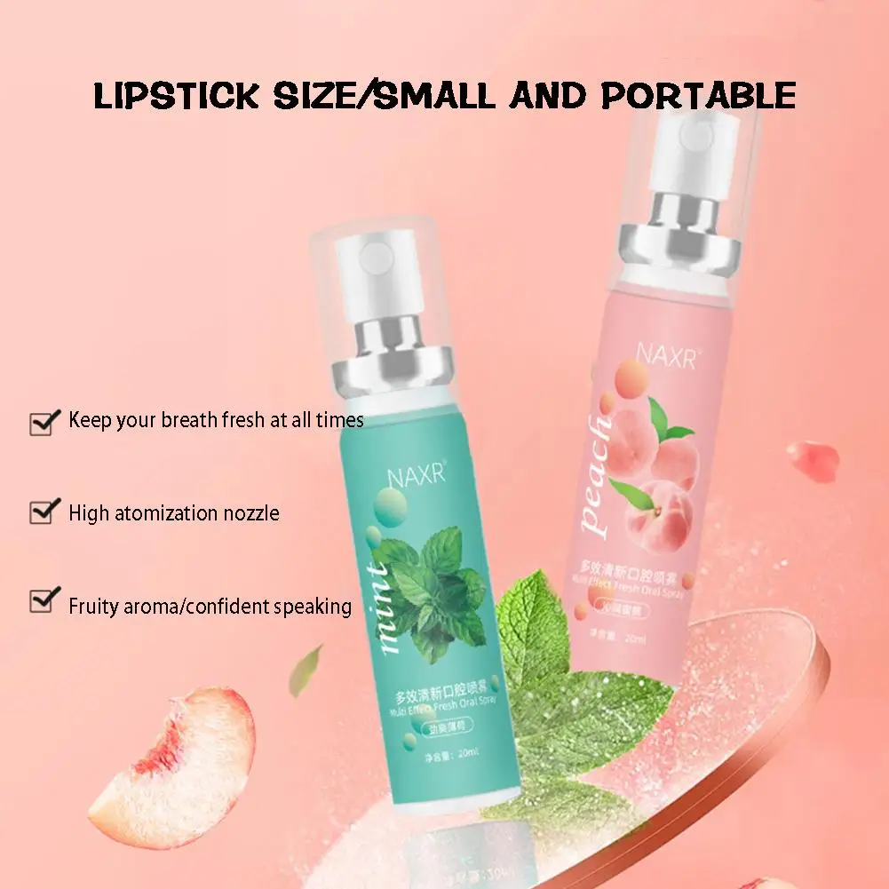 20ml Oral Fresh Spray Litchi Peach Flavor Freshener Portable Unisex Persistent Fragrance Deodorant Breath Spray Mouth Spray