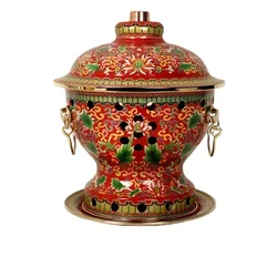 Eco-Friendly Cloisonne Copper Hot Pot Single Meal Design Oil & Alcohol Compatible Premium Red Hotpot with Elegant Design