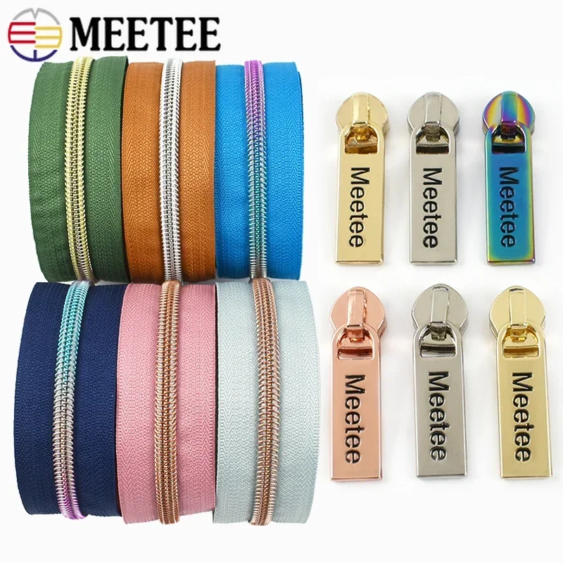 1-10M 5# Sewing Zippers Meetee Customized Zip Puller Nylon Zipper Tape for Bag Home Zips Repair Kit DIY Sewing Accessories