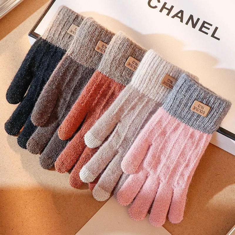 Women Men Warm Winter Touch Screen Gloves Stretch Knit Mittens Wool Full Finger Guantes Female Crochet Glove