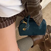 New Women's Fashion Suede Bowling Tote Bag 2025 Trend Small Luxury High-end Boston Chest Soft Handle Solid Color One-Shoulder Ba