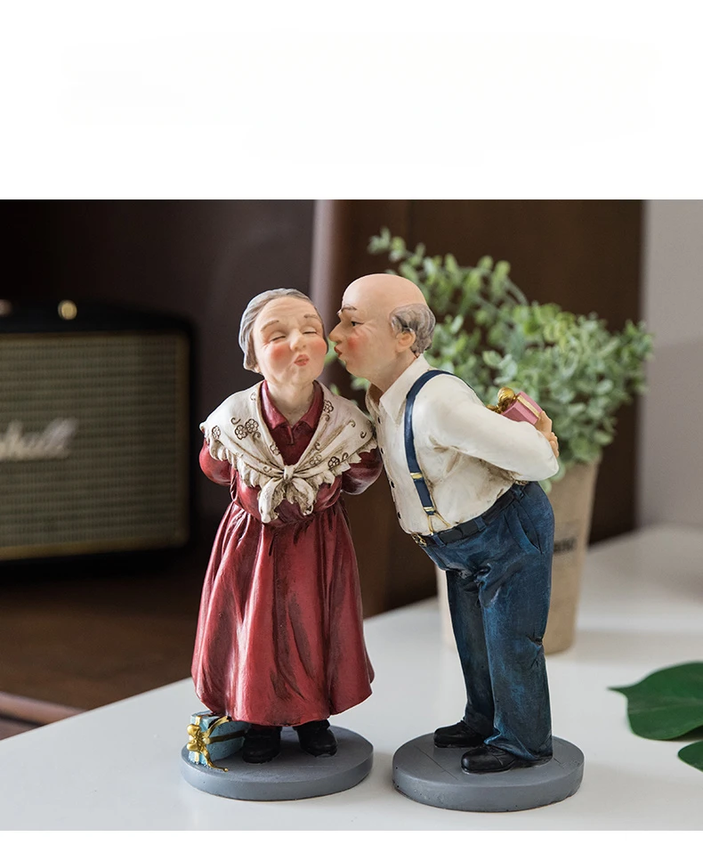 樹脂工芸品人工フィギュア彫刻老夫婦老人カップル結婚記念日装飾置物家
