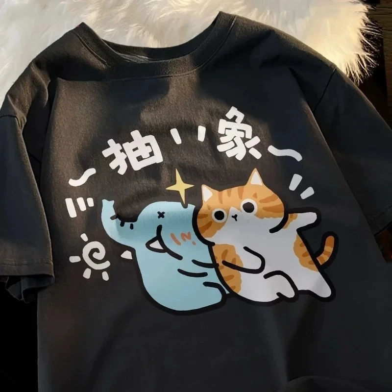 Nowa koszulka z krótkim rękawem z nadrukiem kota, kolekcja letnia, męska i damska, plus size, oddychająca, kawaii, casualowe t-shirty.