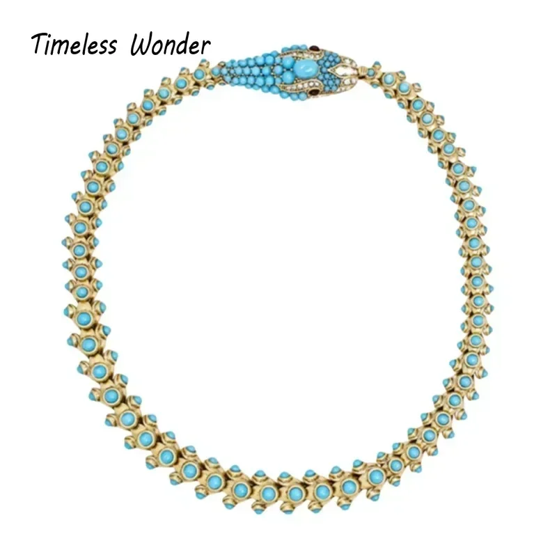 Timeless Wonder Retro Geo Beaded Pave Snake Necklaces for Women Designer Jewelry Runway Rare Top Medieval Vintage Cute 6612