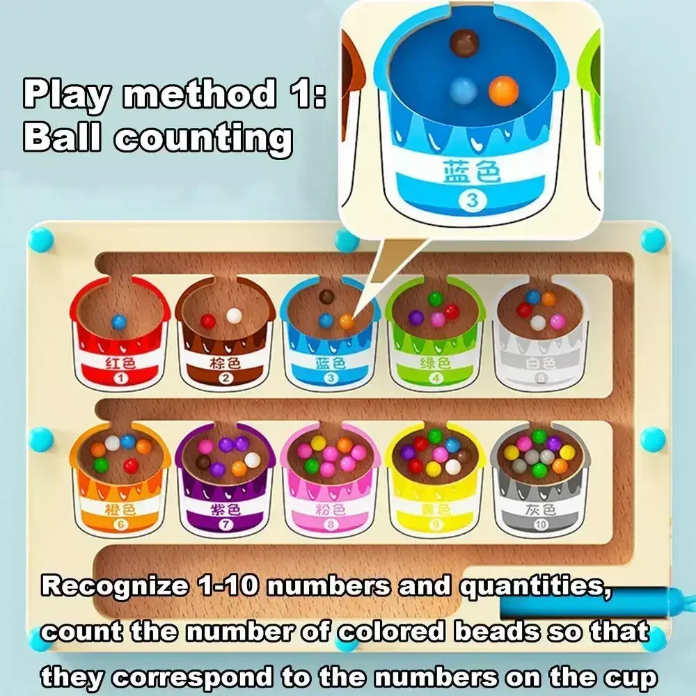 Деревянные магнитные пазлы, развивающие игрушки, доска-головоломка для раннего образования, магнитная доска-лабиринт, игра для сортировки цветов, игрушки для подсчета