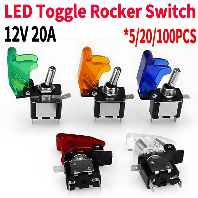 

12V 20A Auto Car Boat Truck Illuminated Led Toggle Switch with Safety Aircraft Flip Up Cover Guard Red Blue Green Yellow White