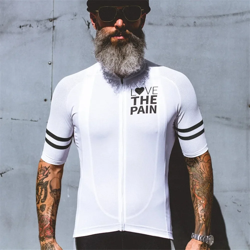 Love The Pain Mens Short Sleeve Cycling Jersey Road Bicycle Shirt Bike Quick Dry Jersey Breathable Comfortable Maillot Ciclismo