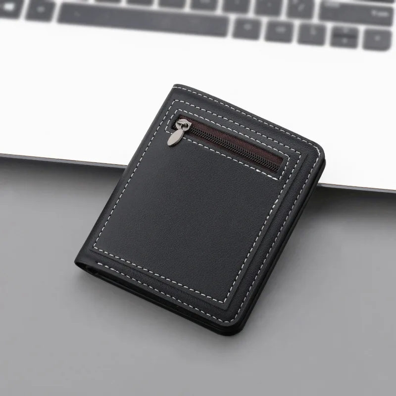 Vertical PU Leather Men Short Wallets Male Zipper Money Bag Coin Purses Business Credit ID Card Case Holder Clip  for RMB