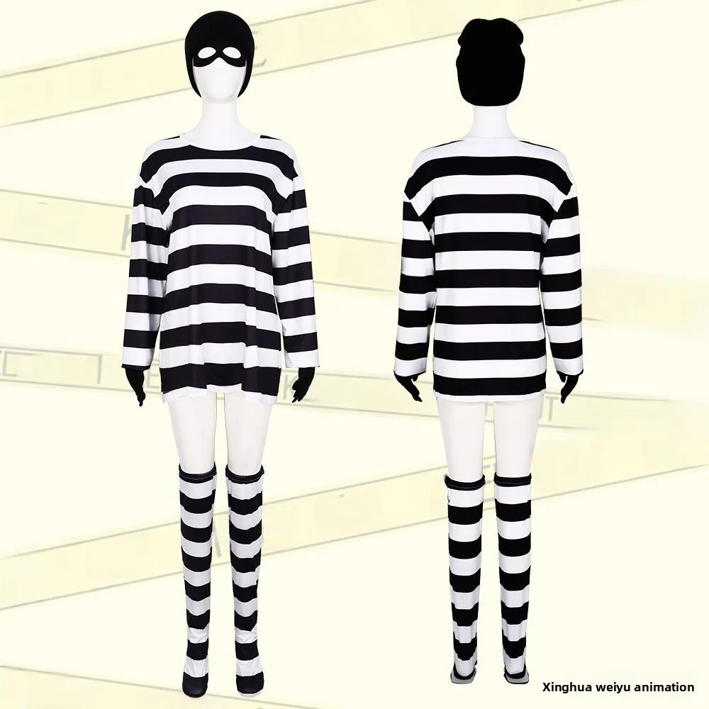 6피스 세트 롱 슬리브 코스프레 의상 스트라이프 의상 변신 댄스 공연 무대 의상 여성 패션