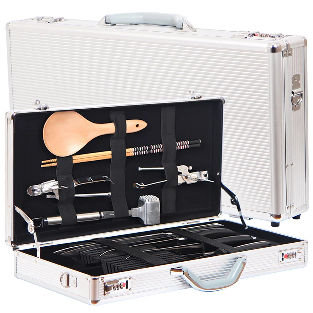 ADD043-SILVER-LARGE 56x27x8.5cm Knife Case Cooking Bag Knife Storage Cookware Knife Storage Bag Aluminum Knife Case