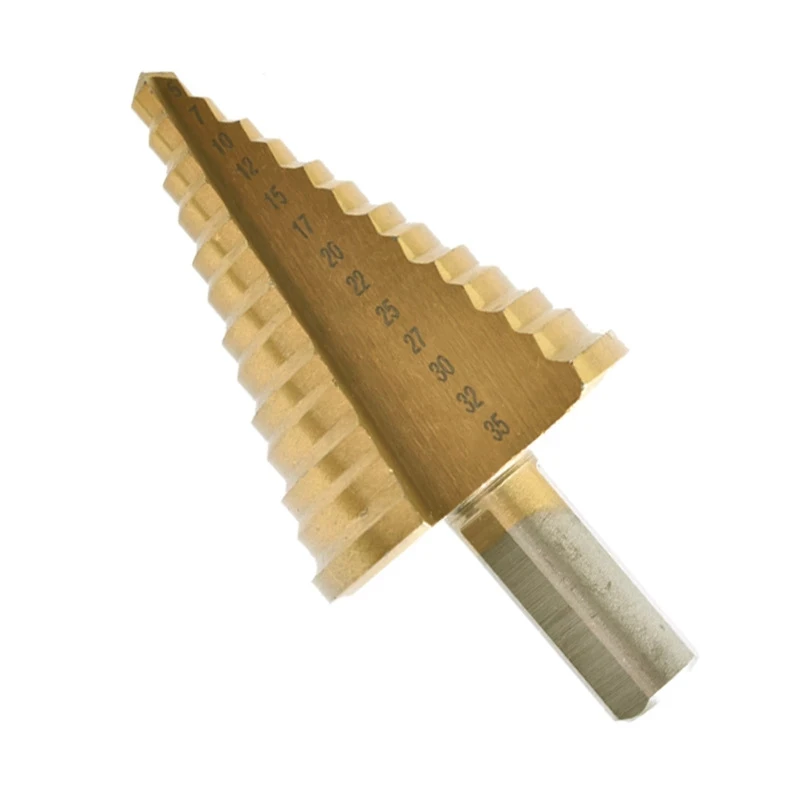 CHKJ Pagoda Drill Bit 1PCS 5-35mm High-speed Steel Triangular Handle Straight Groove Round Shank Step Drill Bit HSS