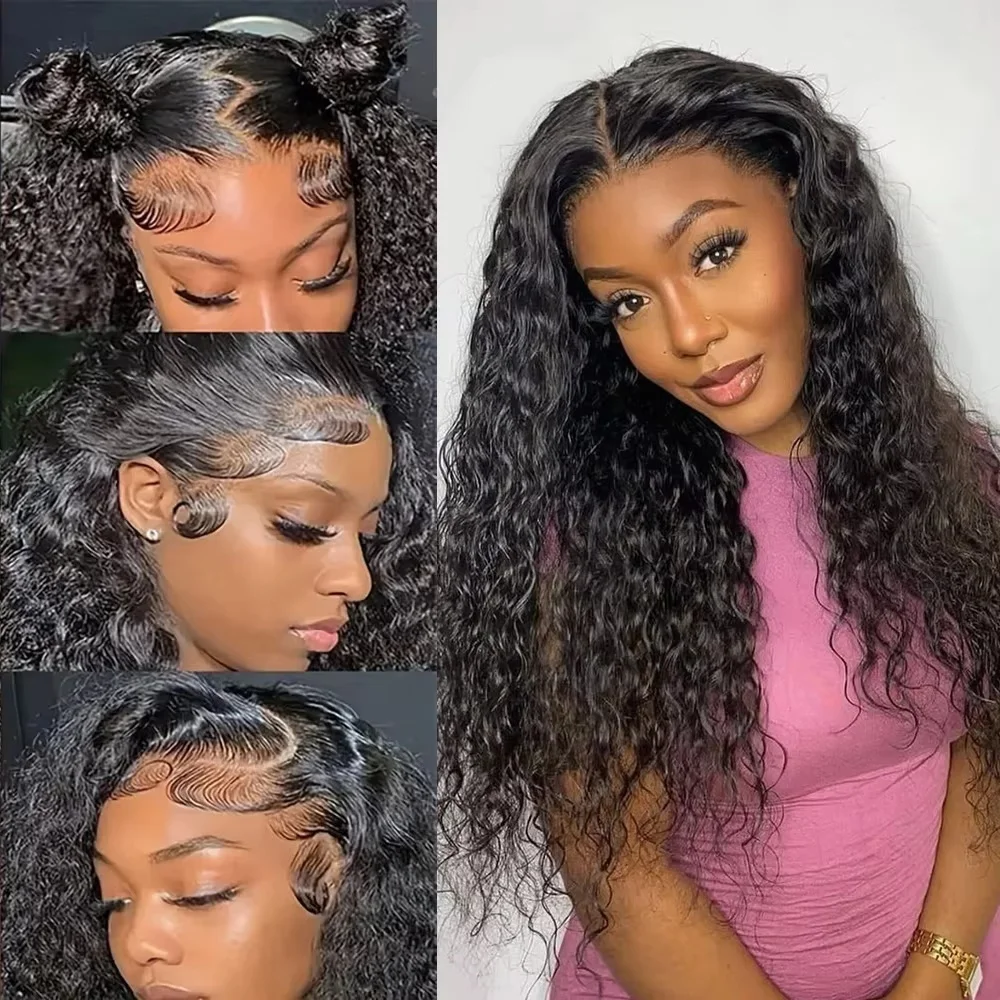 موجة المياه 5 × 5 شعر مستعار أمامي من الدانتيل بدون صمغ شعر بشري 220 كثافة جاهز للارتداء شعر مستعار أمامي شفاف للنساء قبل قطعها 1B