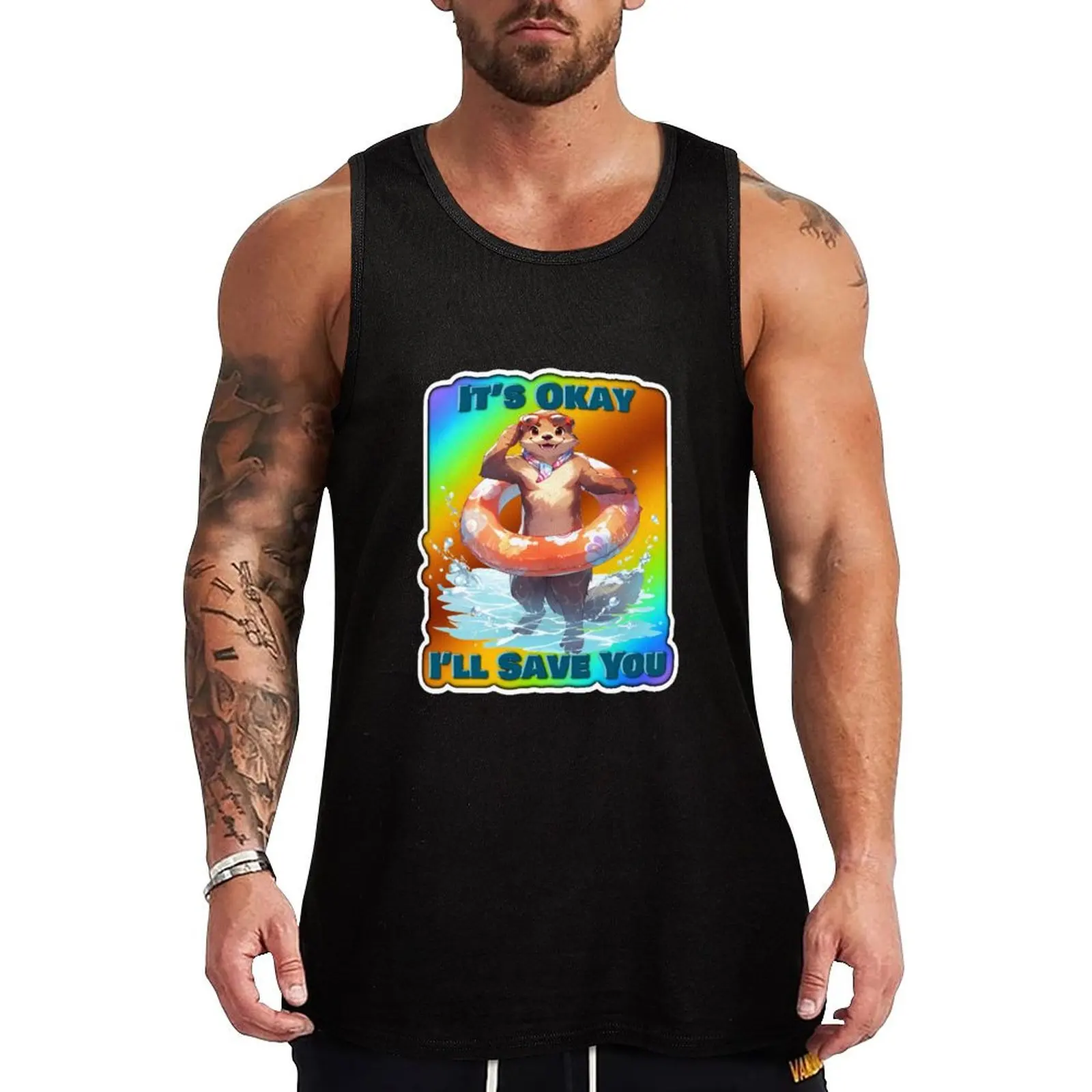 Rainbow Otter Lifeguard Sticker It's Okay I'll Save You Sticker and Shirt Design by ZeesDesign